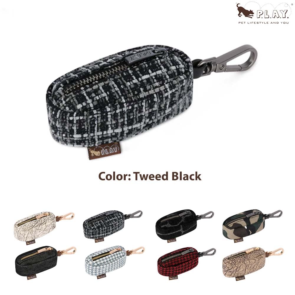 P.L.A.Y. Proper Pup Poop Bag Dispenser - Houndstooth Black/Gray - Dog & Pet Waste Management Holder, 15ct Bag Roll, Clip Attachm