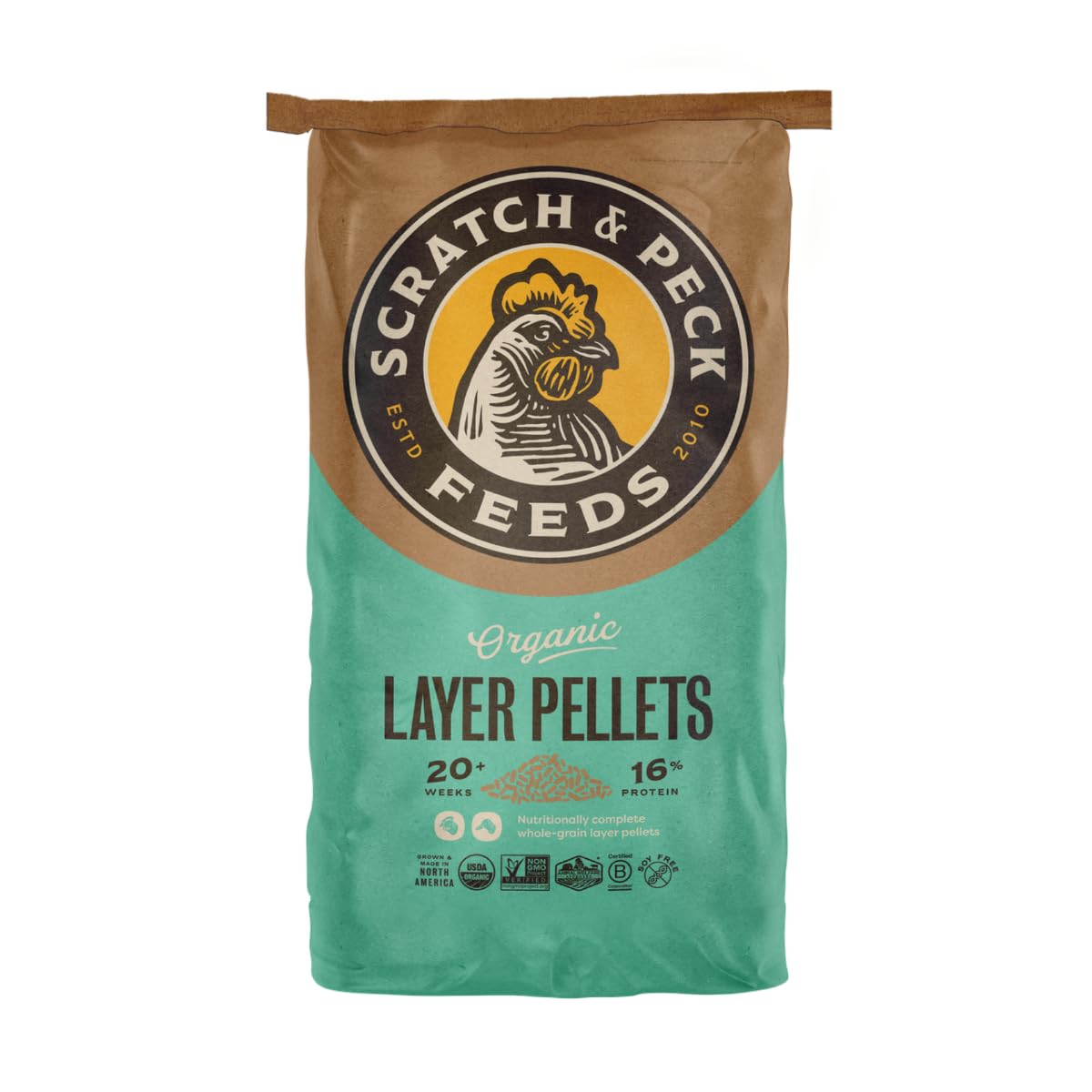 Scratch and Peck Whole Grain Layer Pellets Chicken and Duck Feed - 25 lbs Bag - Corn-Free and Soy-Free - 16% Protein, Certified 