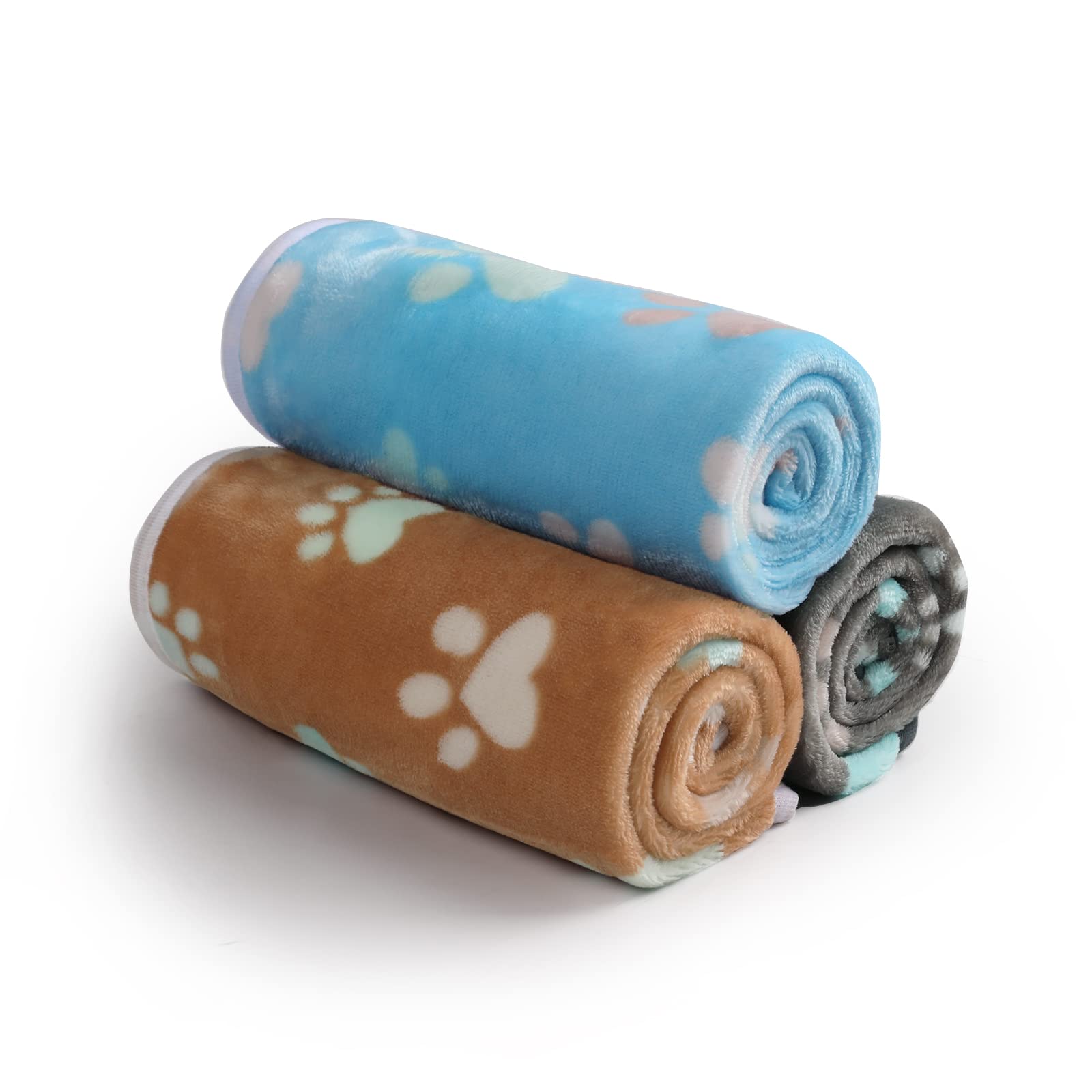 Luciphia 1 Pack 3 Blankets Fluffy Premium Fleece Pet Blanket Flannel Paw Printed Throw For Dog Cat(Small 23X16'', Grey/Brown/Blu