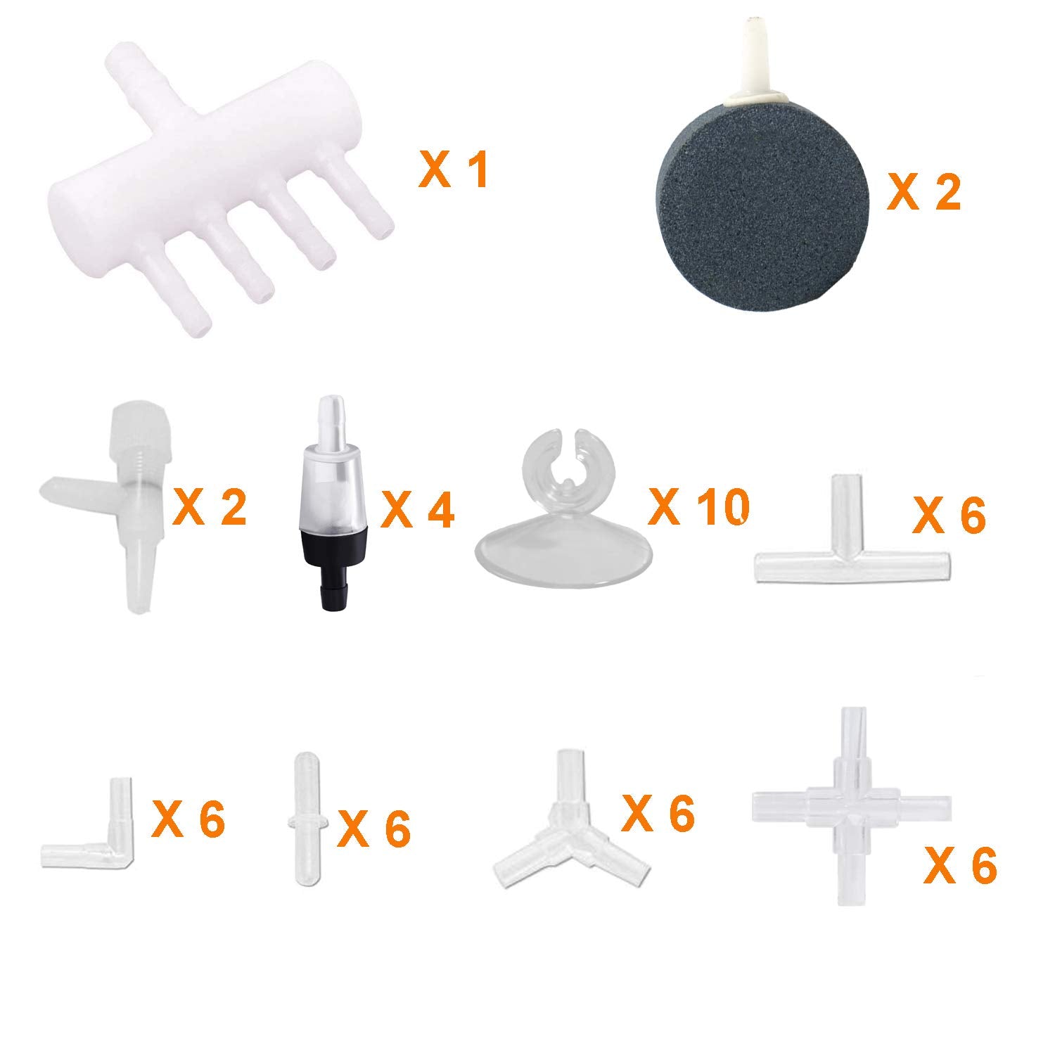 Y-Axis 49 Pcs Aquarium Air Pump Accessories Set - Connectors, Splitters, Bubble Stones, Check Valves & Suction Cups for Fish Tanks & Ponds
