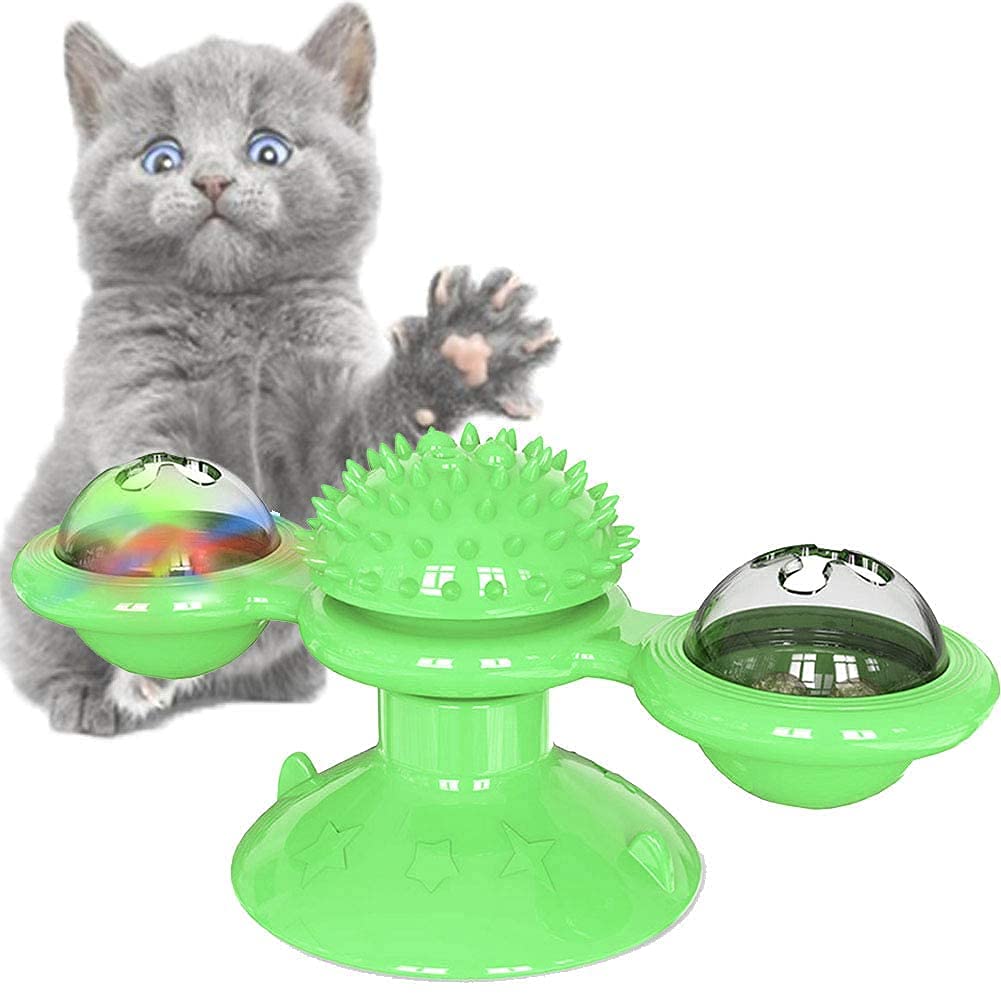 Krupasadhya Durable Rotate Windmill Cat Toy Toothbrush Chew Toys Turntable Cat Molar Toy Scratching Tickle Toy With Catnip Led L