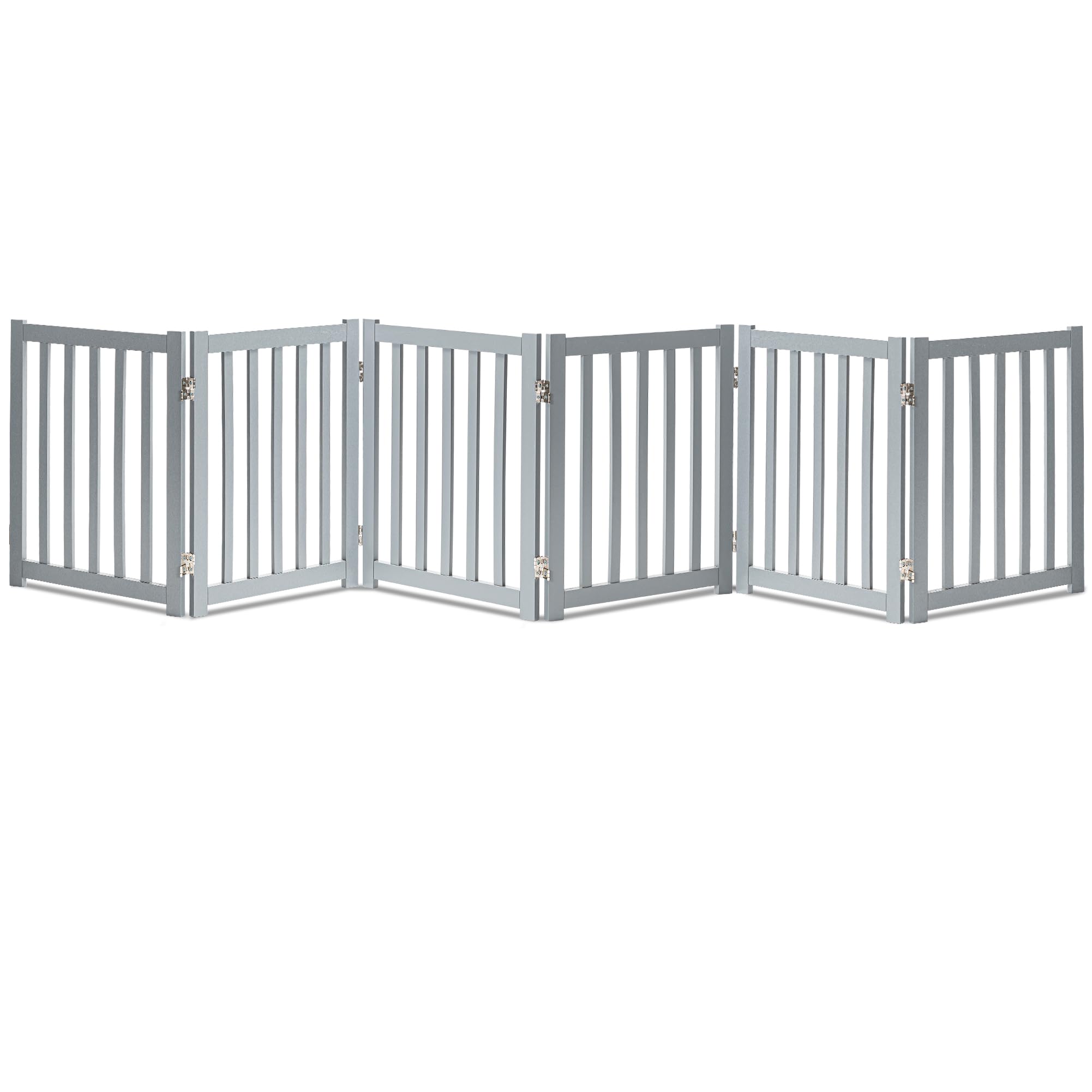 Lzrs 6-Panel Extra-Wide Freestanding Wooden Dog Gate – 24”High Foldable Safety Pet Barrier For Doorways, Hallways, Kitchens, And Long Staircases, Durable Design Fit Small To Medium Dogs, Grey