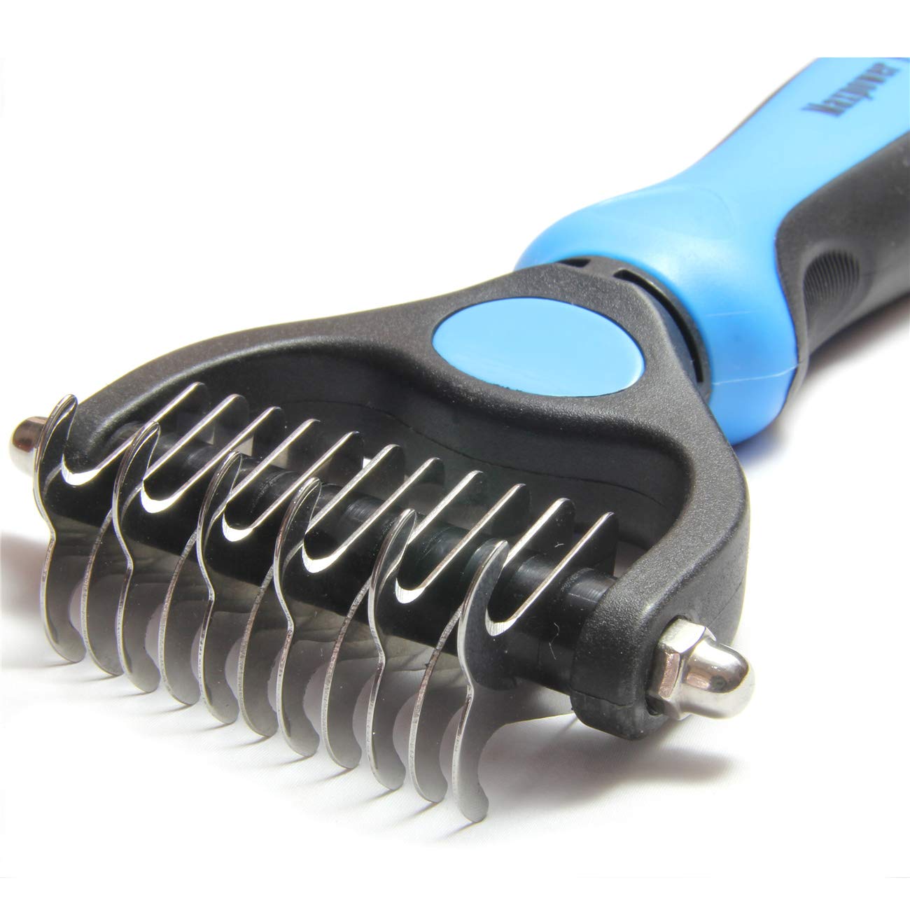 Maxpower Planet Pet Grooming Brush - Double Sided Dematting Undercoat Rake For Dogs And Cats, Extra Wide Pet Brush To Reduce She