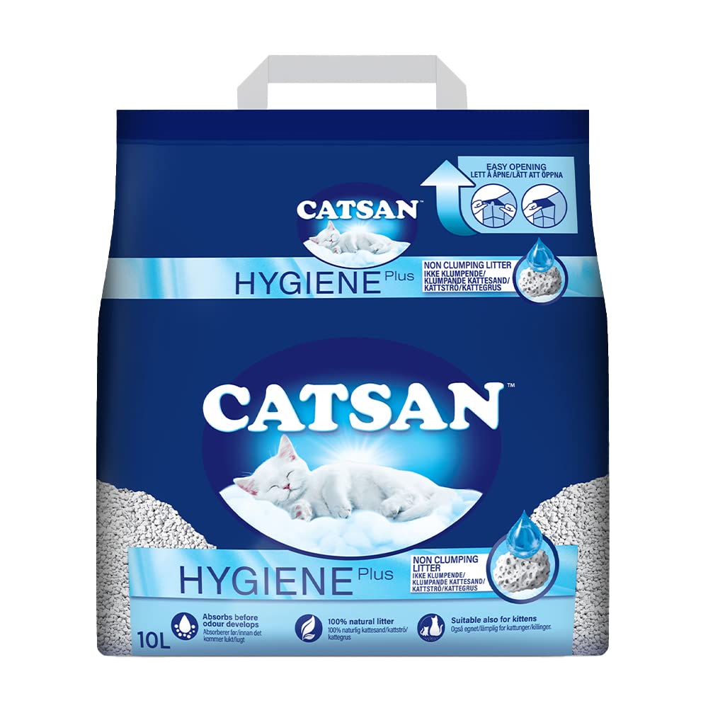 Catsan Hygiene Non-Clumping Cat Litter, 100 Percent Natural, Absorbent, 10 Litre, White