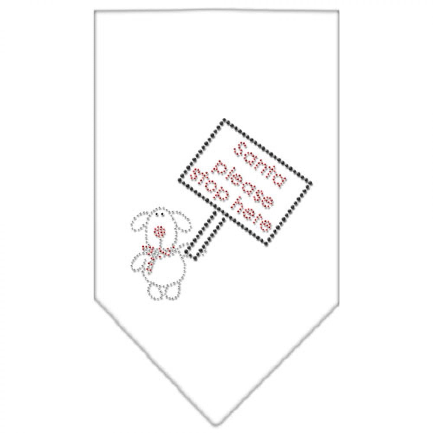 Mirage Pet Products Santa Please Stop Here Rhinestone Bandana, Large, White