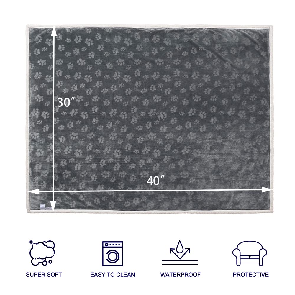 Qeils Dog Blanket - Waterproof Sherpa Fleece, 30"x40", Dark Grey, Washable Plush Throw for Small Dogs & Cats