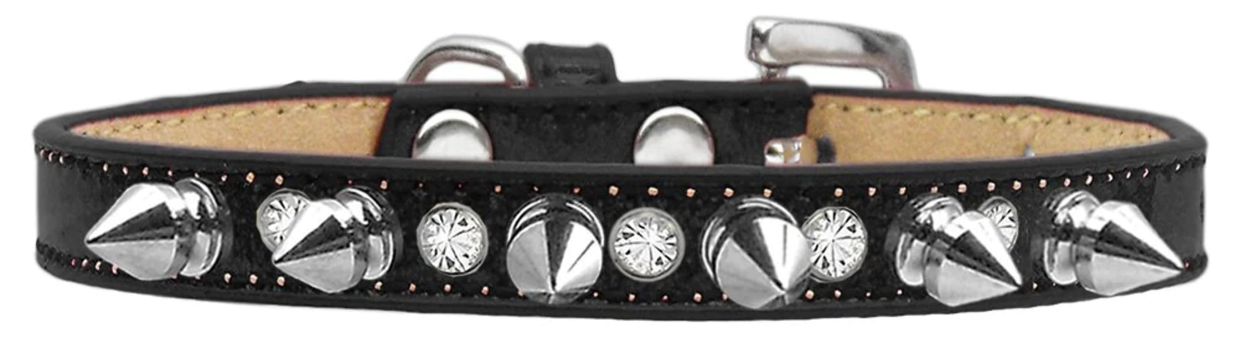 Dog, Puppy and Pet Ice Cream Collar, Crystal & Silver Spikes Black 10