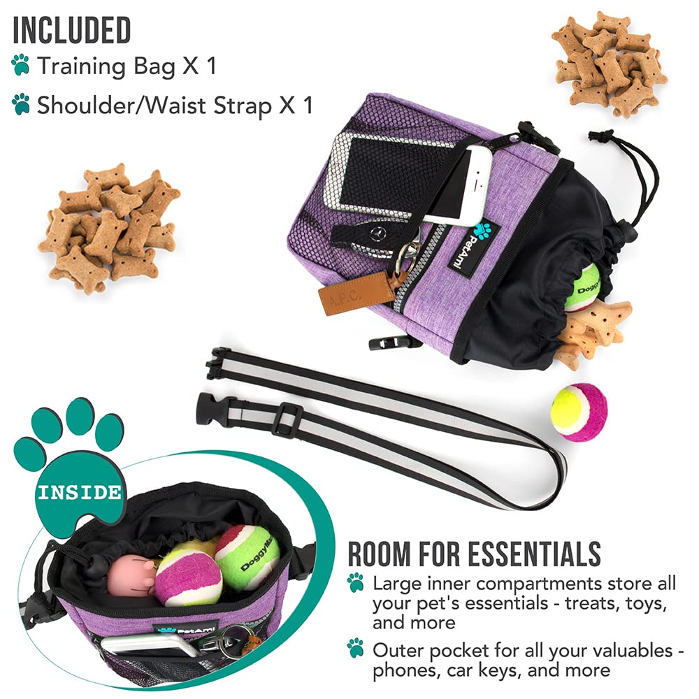 PetAmi Dog Treat Pouch, Pet Treat Pouch for Training, Dog Walking Bag Holder for Kibbles, Pet Food Toy, Dog Trainer Essentials S