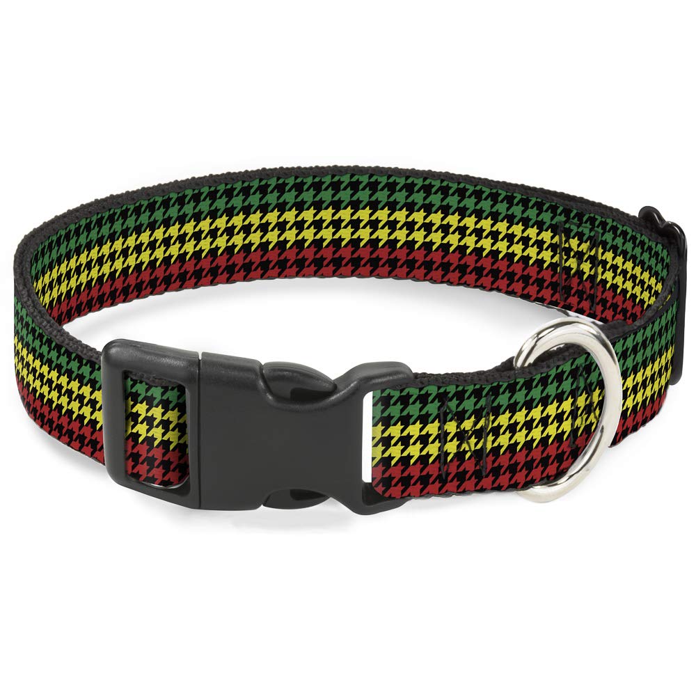 Buckle-Down Plastic Clip Collar - Houndstooth Black/Rasta - 1' Wide - Fits 9-15' Neck - Small