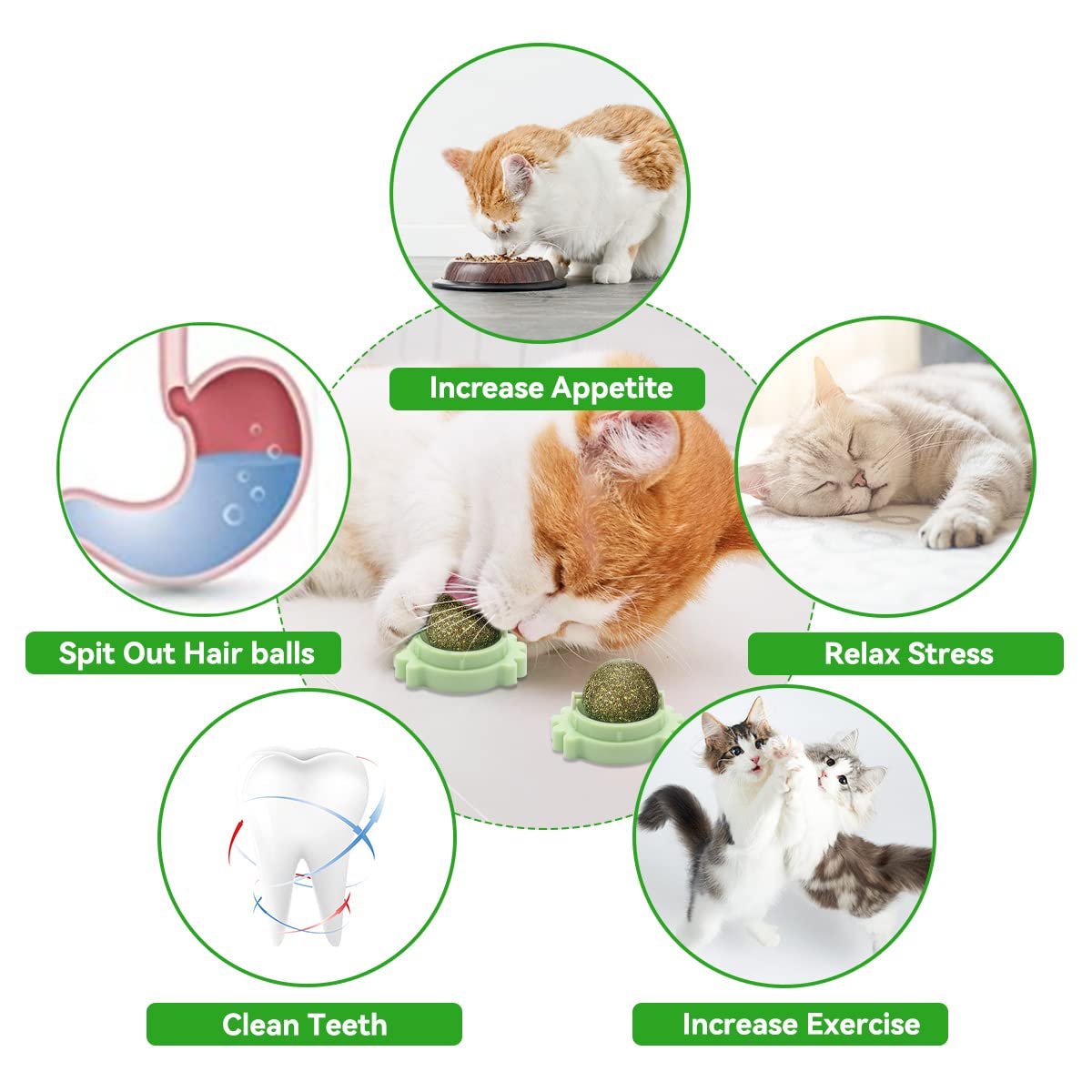 Aucenix Catnip Balls Toy For Cat, Wall Catnip Roller For Cat Licking, Teeth Cleaning Dental Edible Kitten Toy, Natural Rotating Crab Cat Toy (Green)