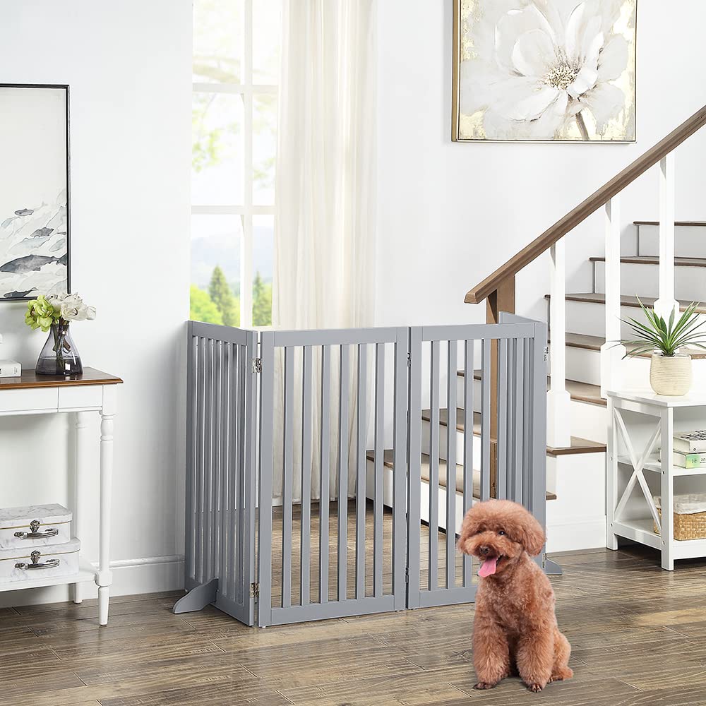 Unipaws Freestanding Wooden Pet Gate For Dog And Cat, 24'' H And 36'' H Foldable Dog Gate With 2Pcs Support Feet For Doorway, Ha