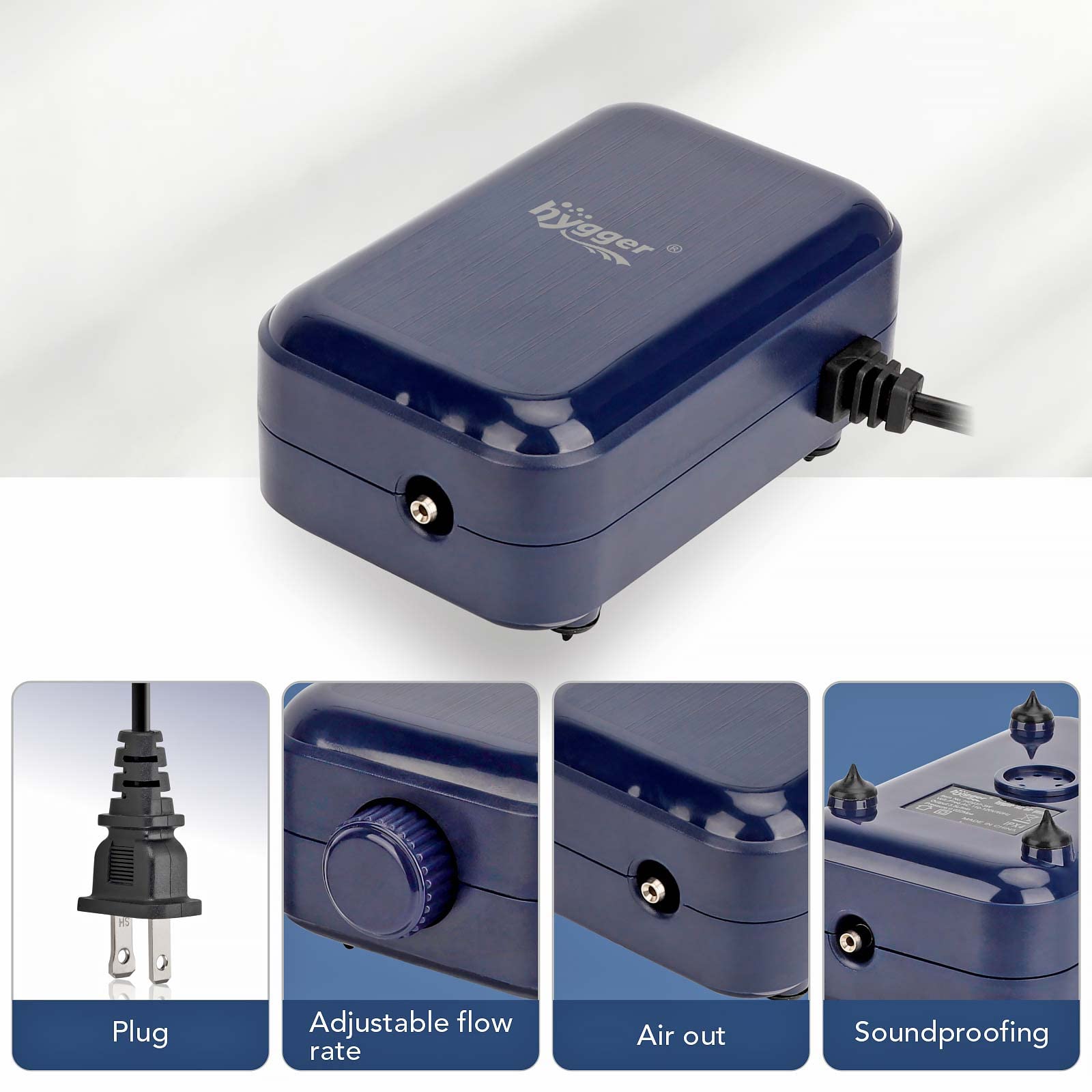 Hygger Aquarium Air Pump, Adjustable Oxygen Pump, Silent Powerful Aerator Pump 2W/3W/4.5W/6W/ 1 Air Outlets Ultra For Up To 50 G