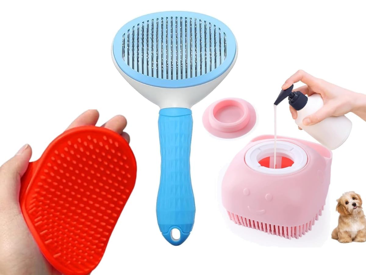 Psk Pet Mart Dog Grooming Kit 3 In 1 Dog Shampoo Brush Pet Both Side Comb Cat Dogs Hair Comb Pet Dog Accessories For Puppy Steel