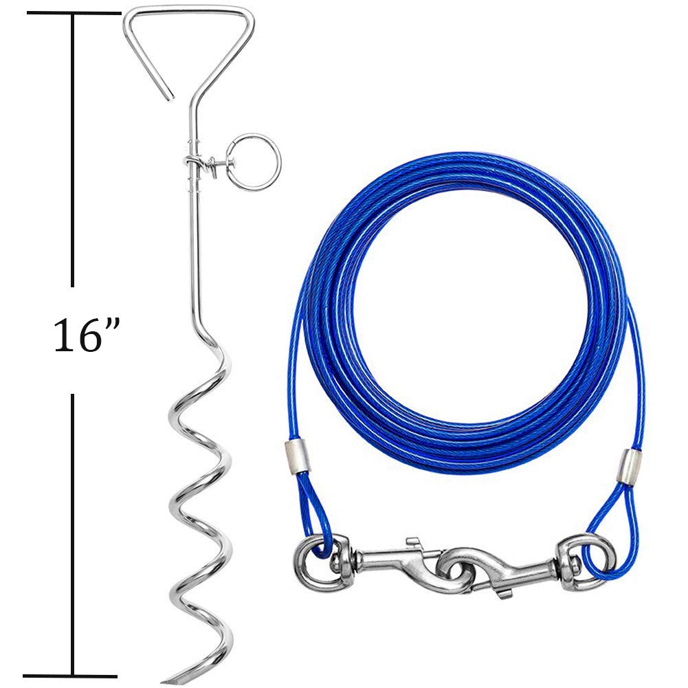 Darkyazi Dog Stake Tie Out Cable And Reflective Stake 16 Ft Outdoor, Yard And Camping, For Medium To Large Dogs Up To 125 Lbs (16Ft Cable, 18' Stake, Red)