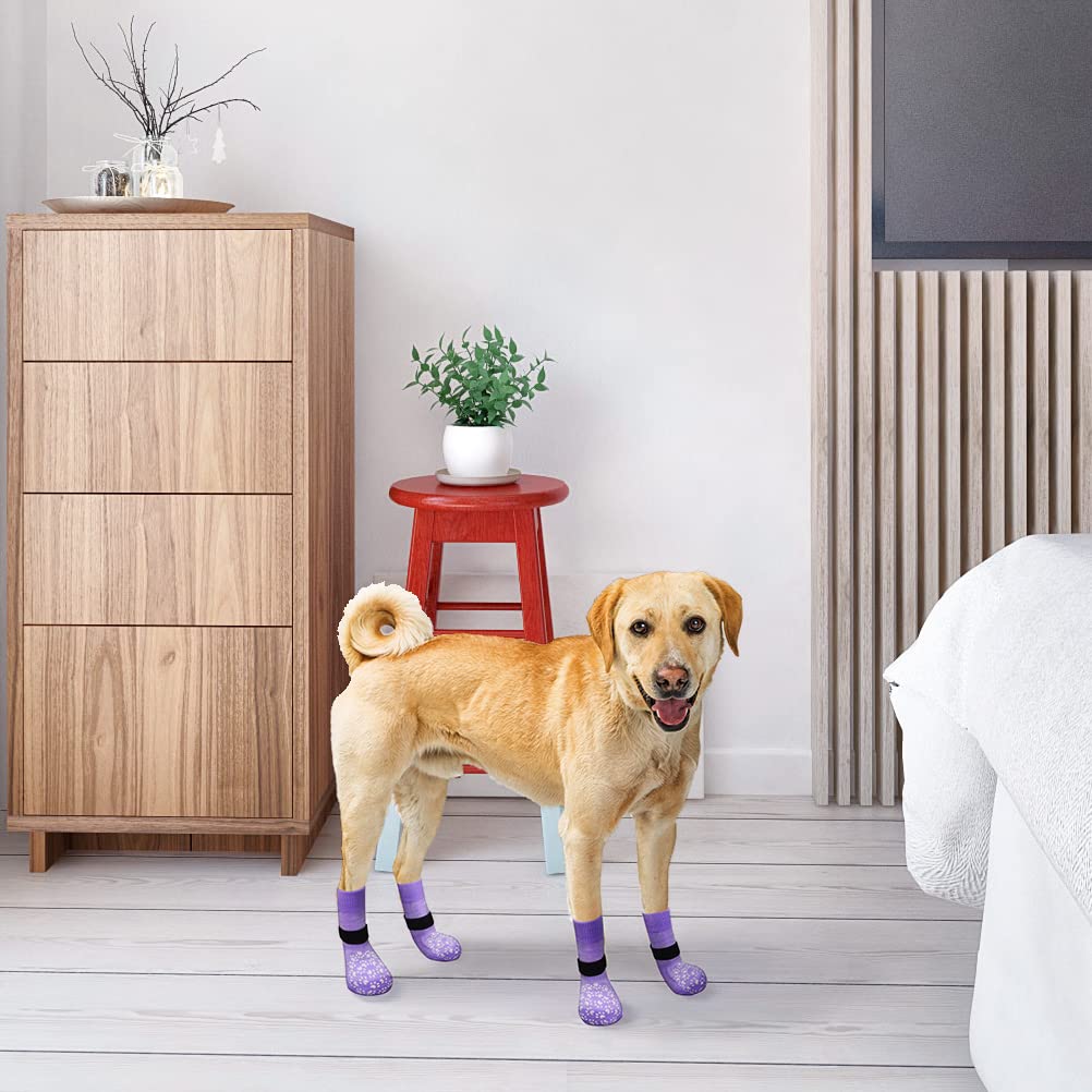 Expawlorer Double Side Anti-Slip Dog Socks With Adjustable Straps-Strong Grips Traction Control For Indoor On Hardwood Floor Wear,Best Paw Protector For Puppy Small Medium Large Dogs,X-Large (6 Count)