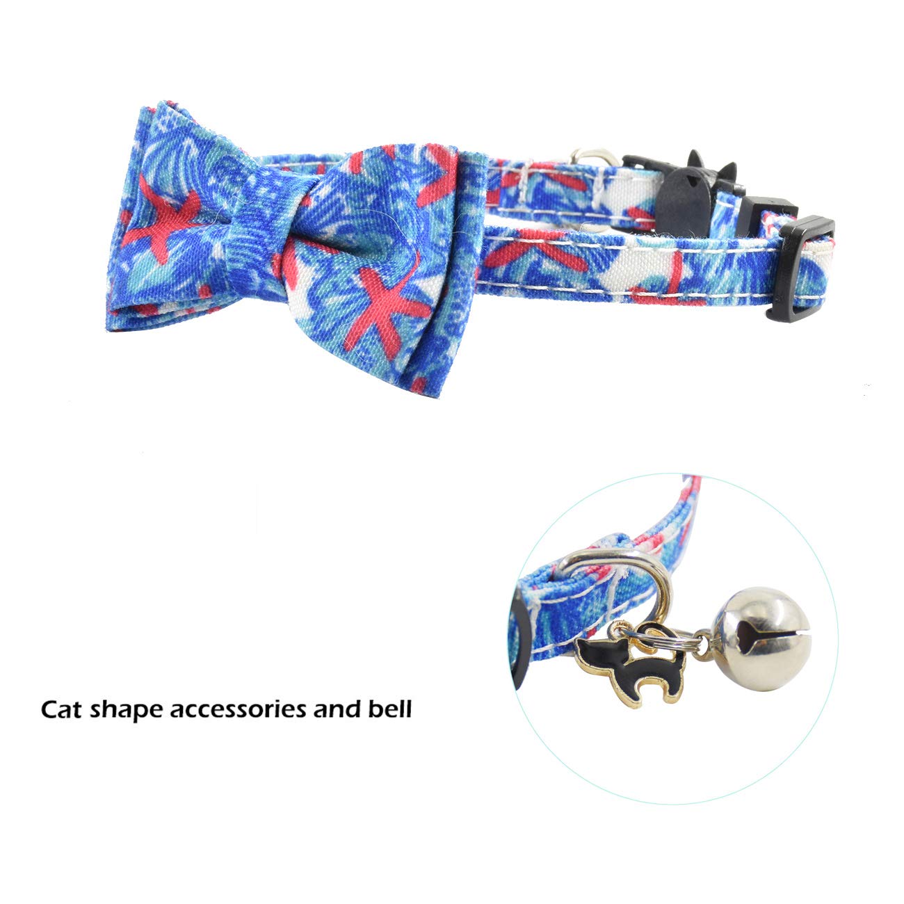 Bowtie Cat Collars Breakaway With Bell, Adjustable Cute Kitty Collars Safety Buckle Kitten Collar For Cat Puppy 7.5-11In (23)