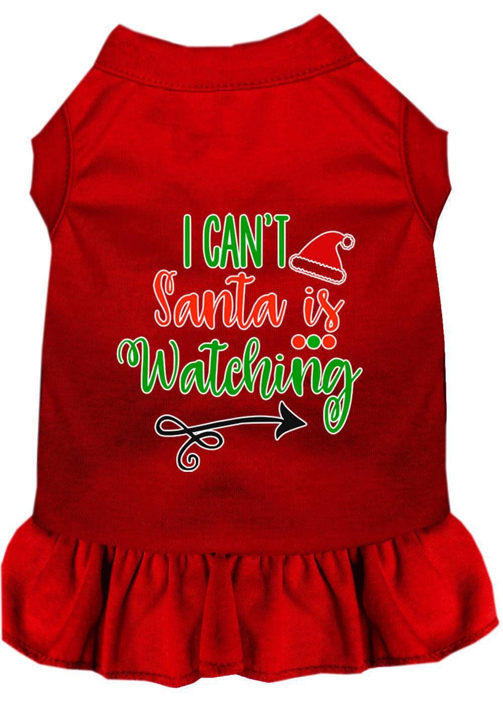 Christmas Pet Dog & Cat Dress Screen Printed, "I Can't, Santa Is Watching" Red 3XL (25-35 lbs.)
