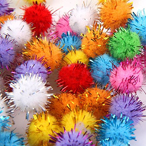 Ujeavette Pack Of 100Pcs Mini Tinsel Sparkly Small Pom Pom Ball Cat Kitten Pet Bird Play Toys