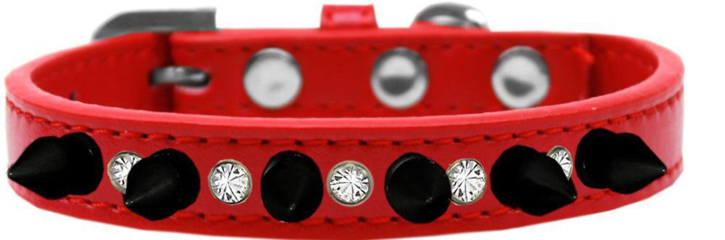 Mirage Pet Products Crystal and Black Spikes Dog Collar, Size 10, Bright Pink