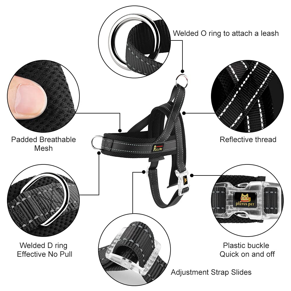 Plutus Pet No Pull Dog Harness With Breathable Mesh Padded, Adjustable Reflective Escape Proof Dog Harness, Quick Fit Dog Vest Harness For Small Medium Large Dogs(Xl, Black)