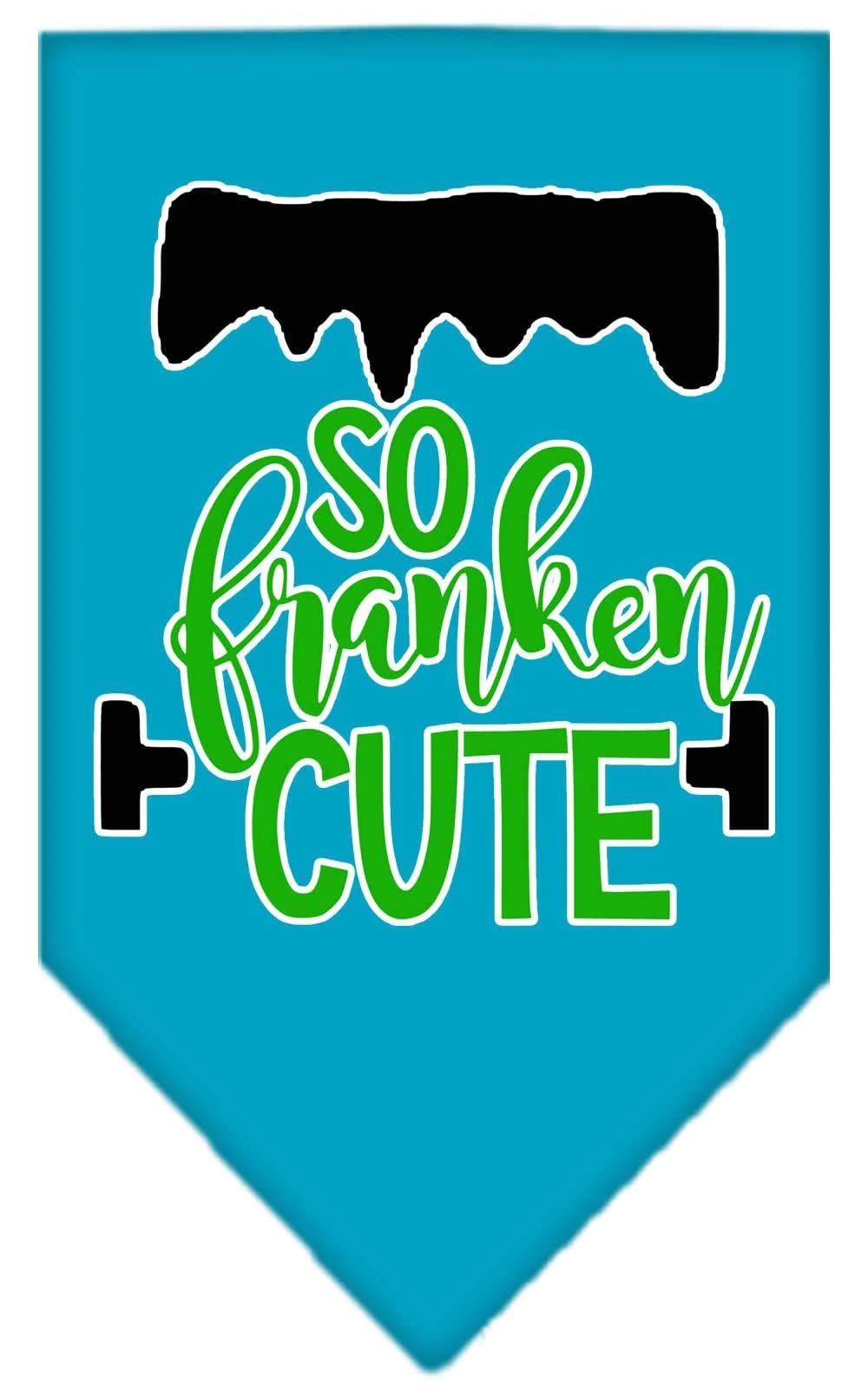 Halloween Pet and Dog Bandana Screen Printed, "So Franken Cute" Turquoise Large