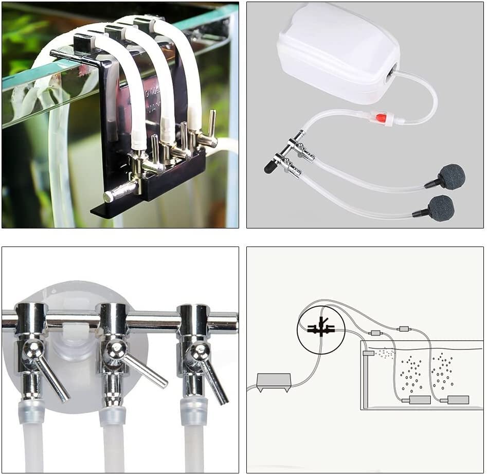 Bornfeel Aquarium Air Pump Splitter 13 In 1 Set 4-Way Air Flow Control Lever Valve & 4 Non-Return Check Valves & 8 Suction Cups For Fish Tank Airline Air Tube Hose