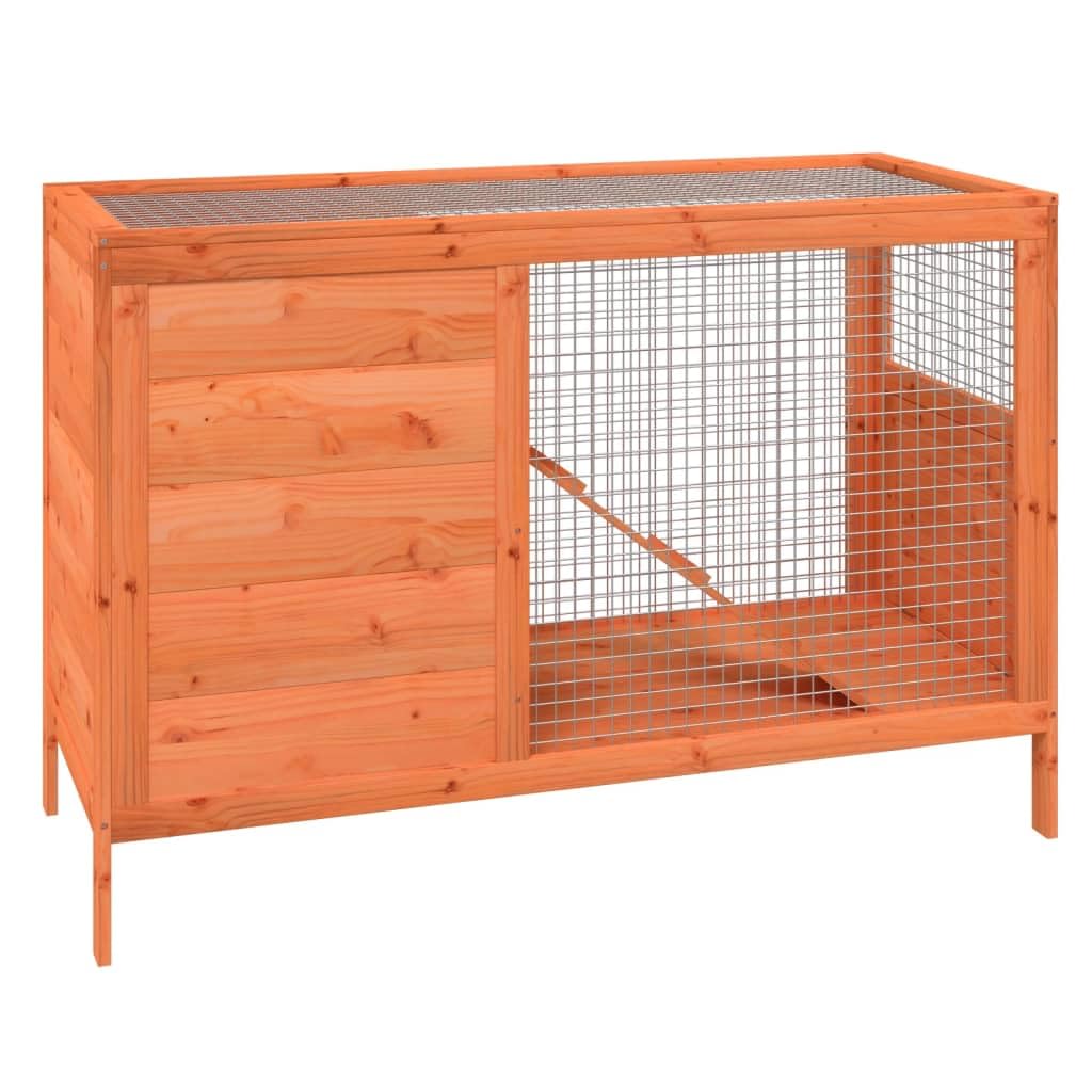 ** vidaXL Rabbit Hutch Pig Pet House Bunny Cage with Run - Brown Solid Pine Wood, Water-Resistant Roof, 2-Tier Design, 40.6"x17.3"x27.4"