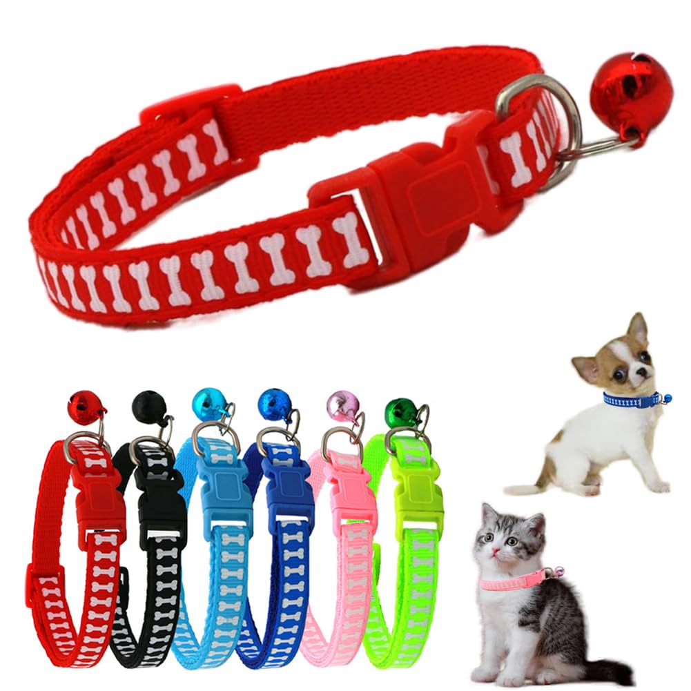 Red Dog Collar With Bell, Soft Nylon Identification Cat Collars With Bells For Xxs Xs Small Tiny Little Pet Girl Puppy Collar Fe