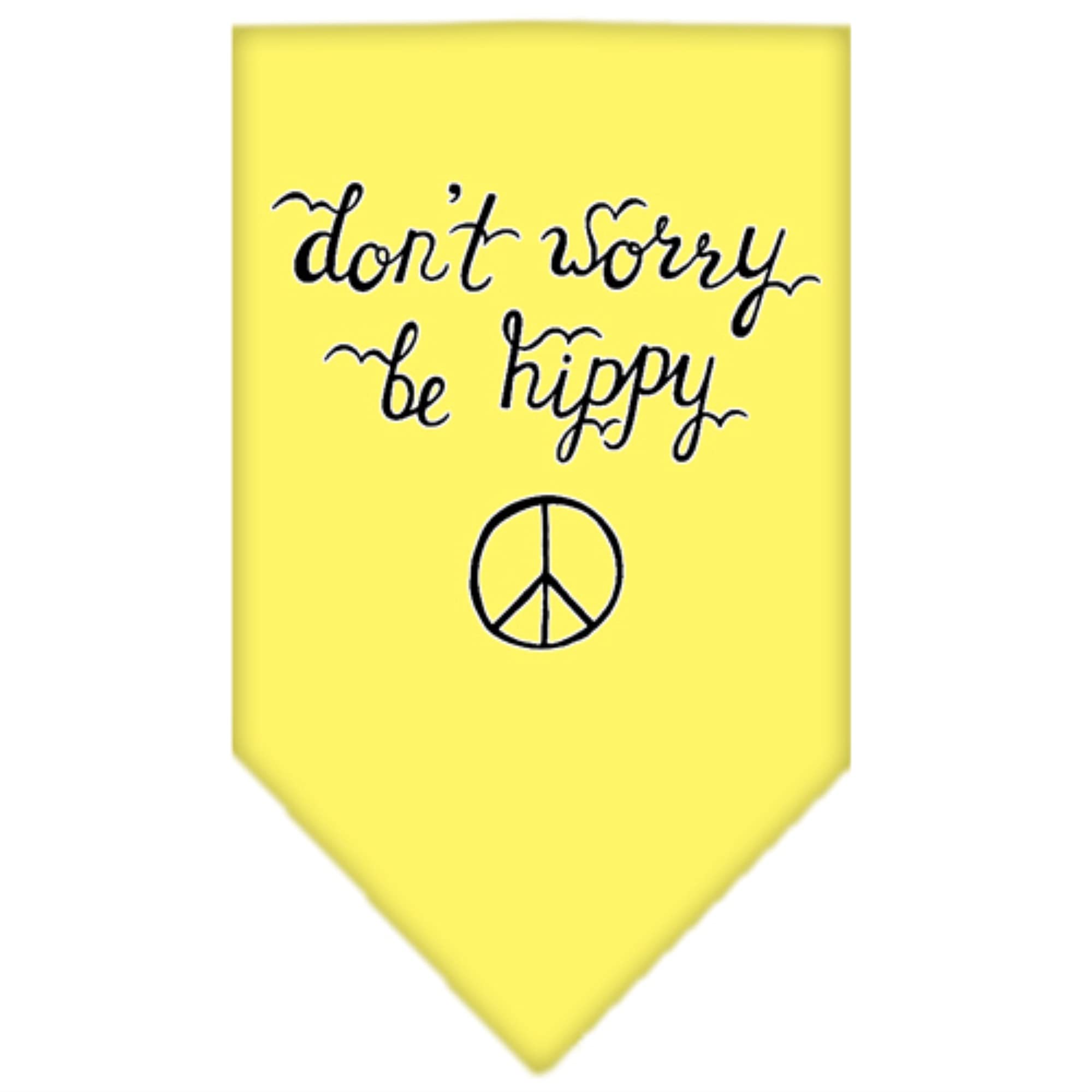 Pet and Dog Bandana Screen Printed, "Don't Worry, Be Hippy" Yellow Small