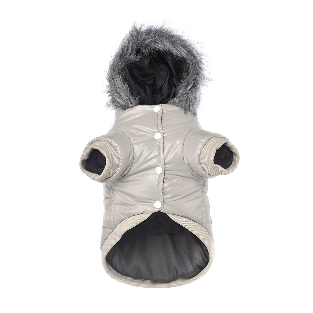 LESYPET Dog Coat for Small Dogs, Windproof Doggie Puffer Jacket with Leash Hole, Extra Warm Dog Jacket Winter Coat, Grey L