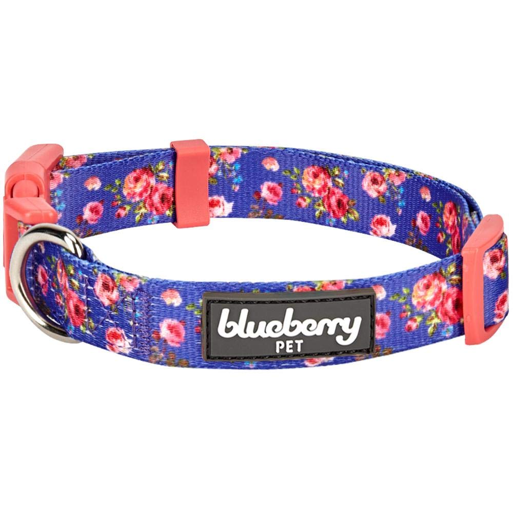 Blueberry Pet 7 Patterns Spring Scent Inspired Rose Print Irish Blue Adjustable Dog Collar, Medium, Neck 14.5-20
