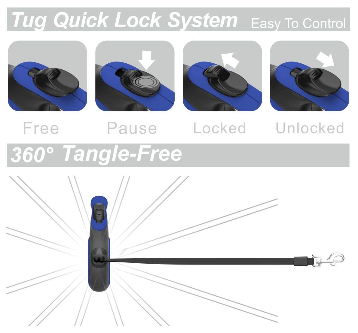 Tug 360?Tangle-Free Retractable Dog Leash With Waste Bag Dispenser (Small, Blue)