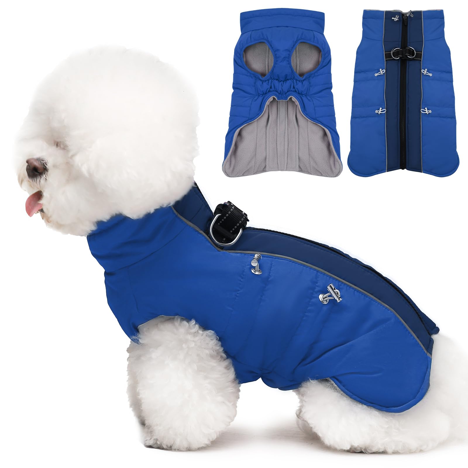 IKIPUKO Small Dog Coat - Winter Jacket, Warm Zip Up Snowsuit, Reflective, Water-Resistant, Royal-Blue