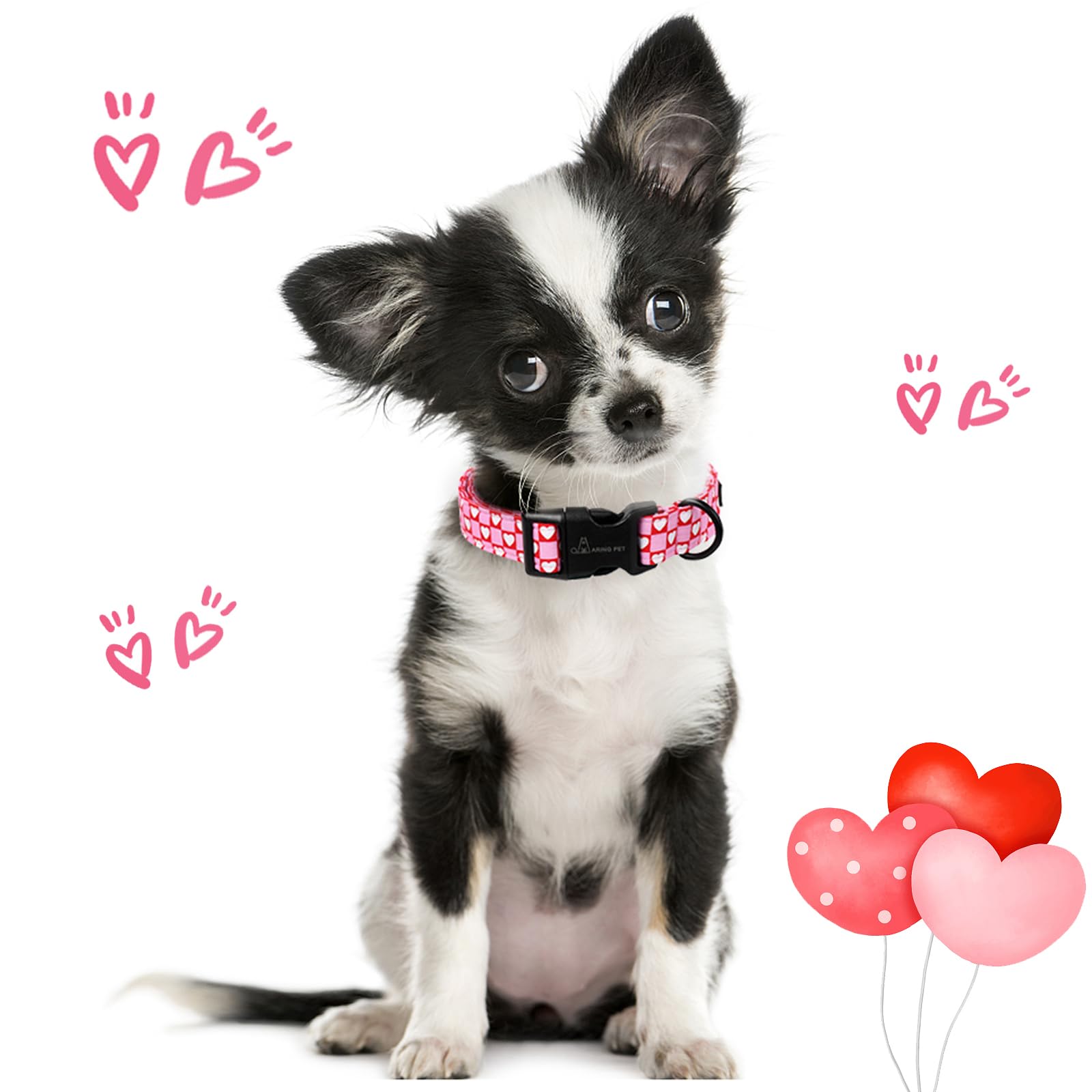 Aring Pet Valentine'S Day Dog Collar-Cotton Pink Heart Dog Collar, Adjustable Valentine Pet Collars Girl Puppy Collar With Quick