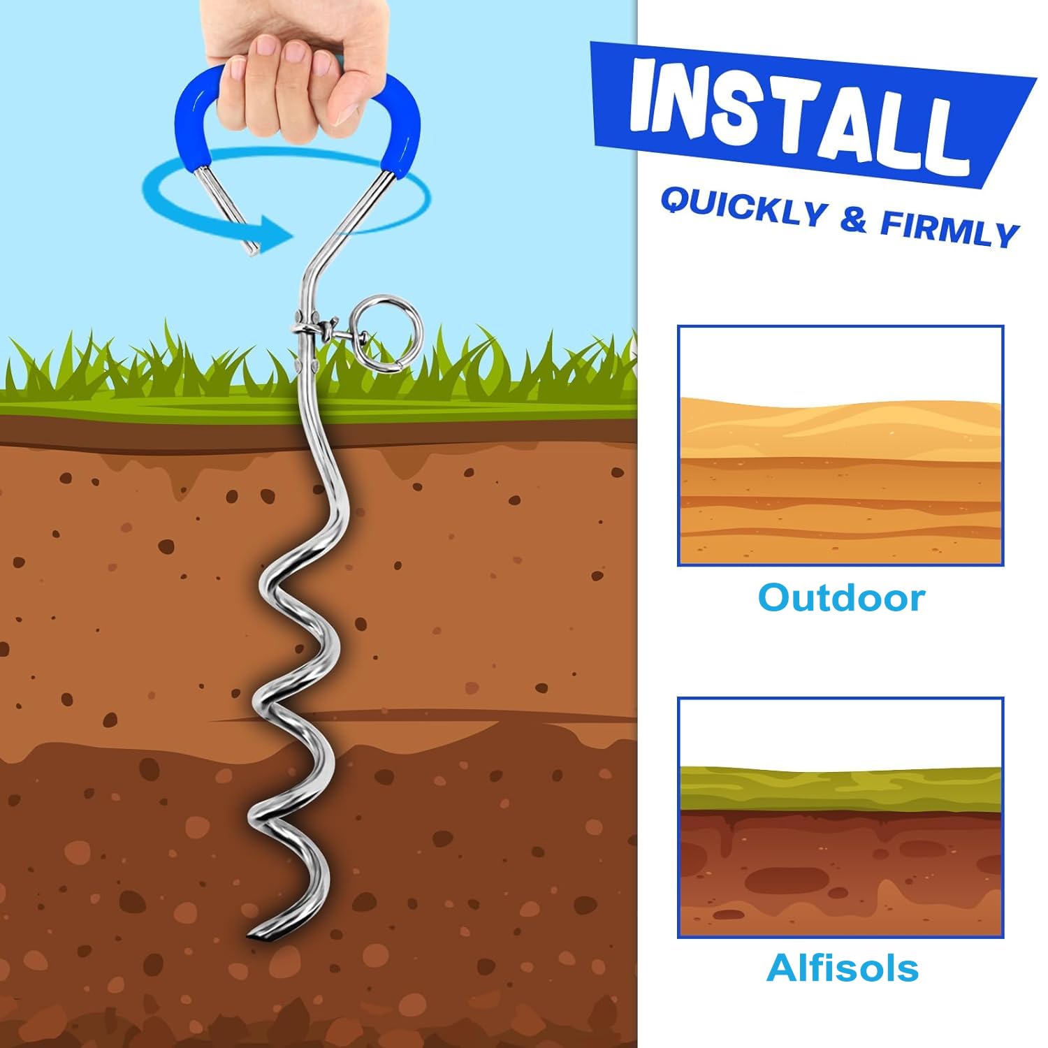 Dog Tie Out Cable and Stake 32/16/10 ft Outdoor, Yard and Camping, for Medium to Large Dogs Up to 125 lbs, 16 Stake, 32/16/10 ft