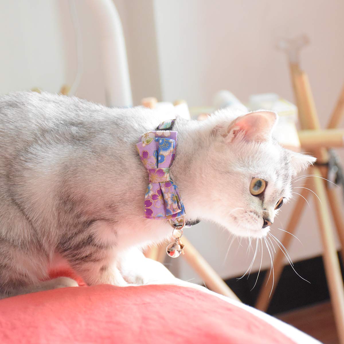 Bowtie Cat Collars Breakaway With Bell, Adjustable Cute Kitty Collars Safety Buckle Kitten Collar For Cat Puppy 7.5-11In (22)