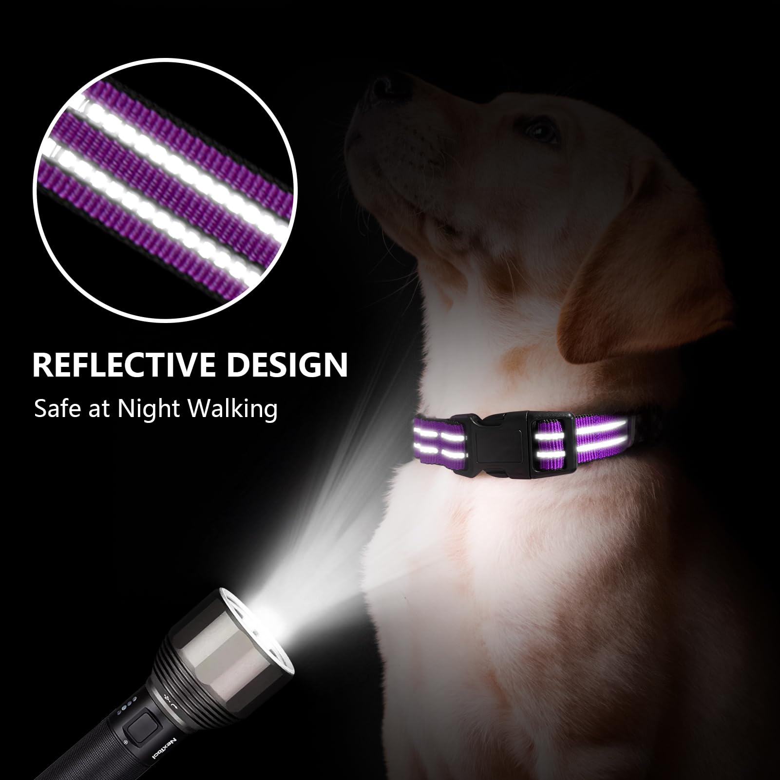 Joyeeiioo Martingale Dog Collar, Adjustable Nylon Reflective Collar With Quick Release Buckle (Real Purple, Large)