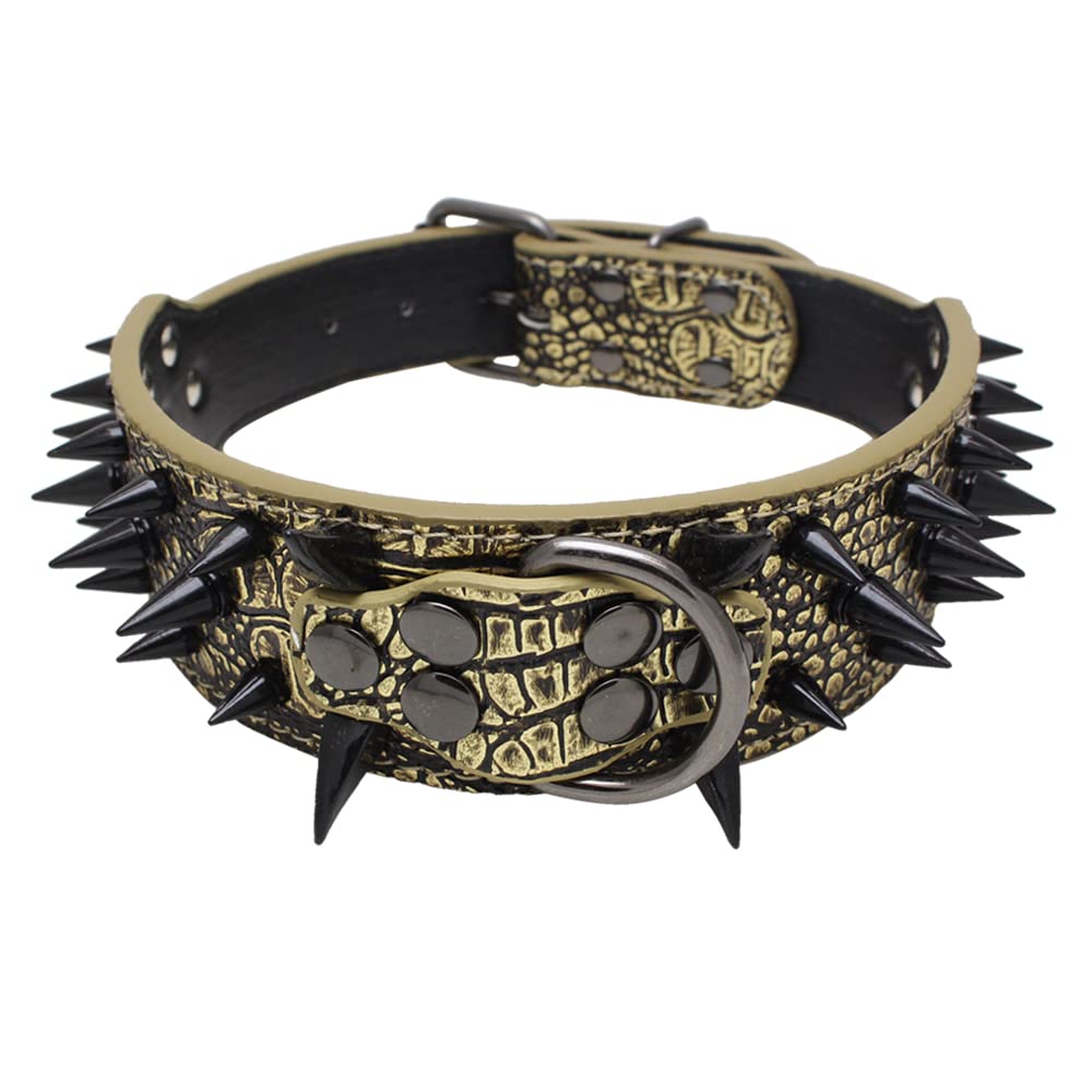 Serijoars Spiked Studded Dog Collar, Pu Leather Dog Collar, Adjustable Pet Collars For Medium Or Large Breed Pet (L, Gold Brown3