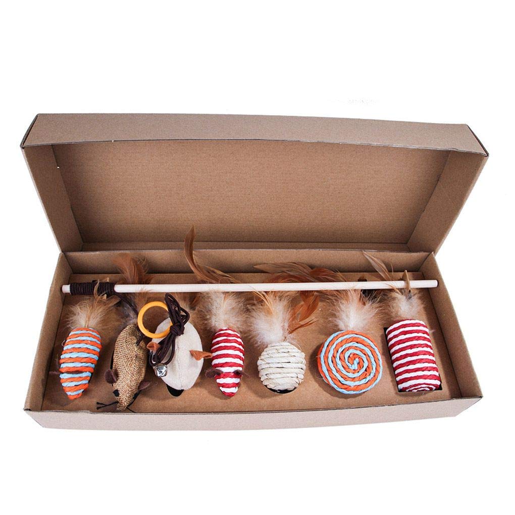 Pets Empire 7Pcs/Set Wood Pet Catcher Teaser Stick Replaceable Feathers Playing Wand Pet Teeth Molar Biting Toys