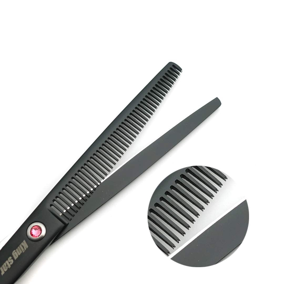 Kingstar Professional Pet Grooming Scissors Set, 8in Stainless Steel, Matt Black, Includes Straight, Thinning, Curved, Model A559