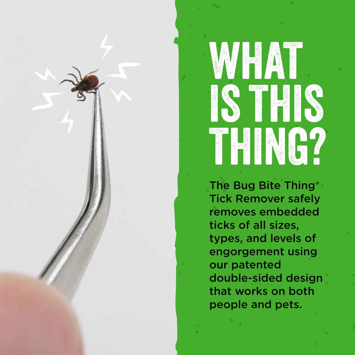 Bug Bite Thing Tick Remover Tool For People & Pets, Patented Two Sided Stainless Steel Design With Fine Tipped Tweezers, Formerl