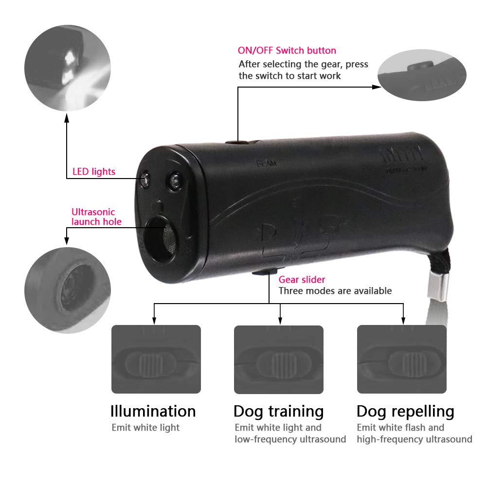 Oyefly Handheld Dog Trainer, 3 In 1 With Led Flashlight,Bark Stopper Dog Trainer Devices Training Tool/Stop Barking(Black)
