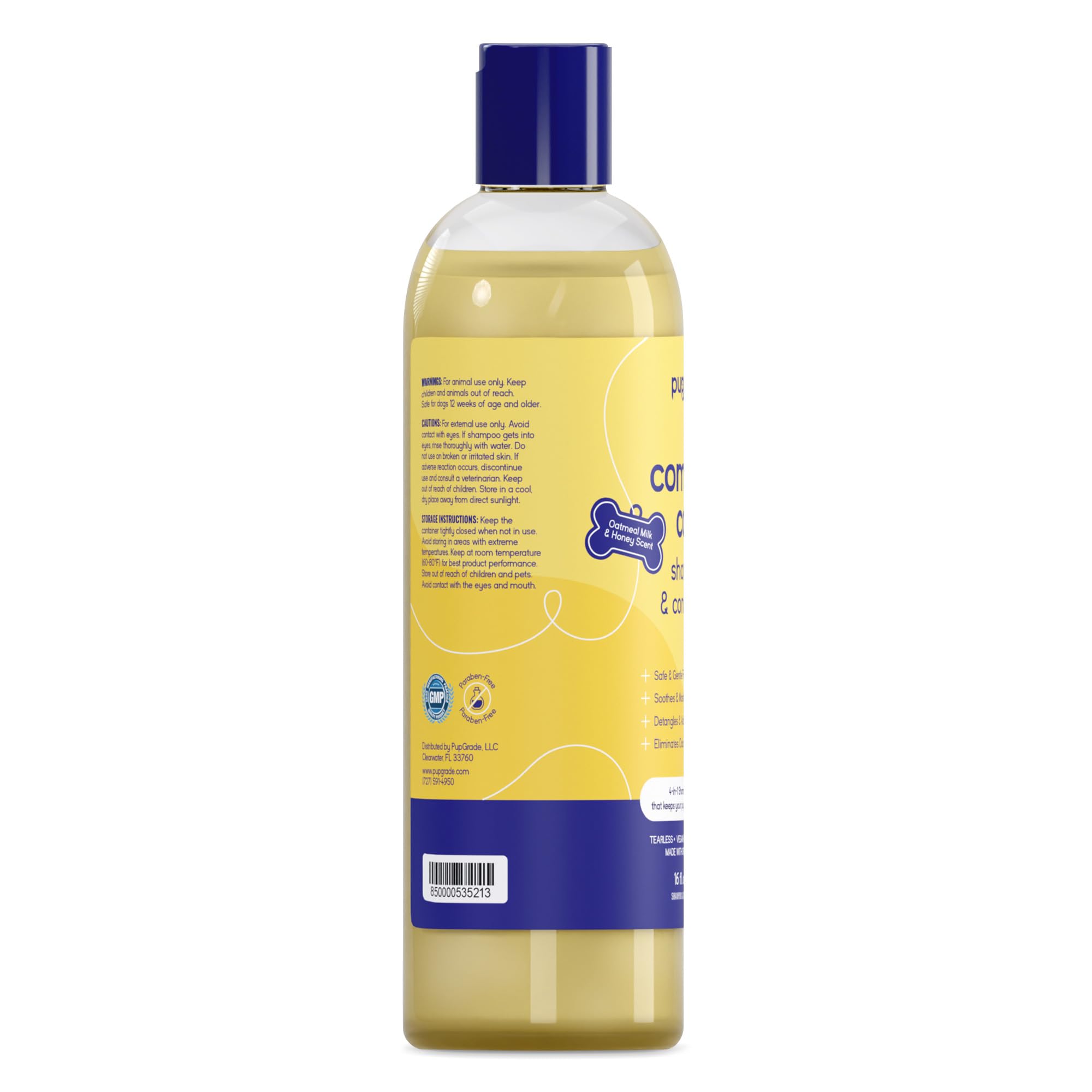 PupGrade 4-in-1 Dog Shampoo & Conditioner - Cleans, Moisturizes, Deodorizes - Oatmeal Milk & Honey, 16 fl oz - Model PG-1B