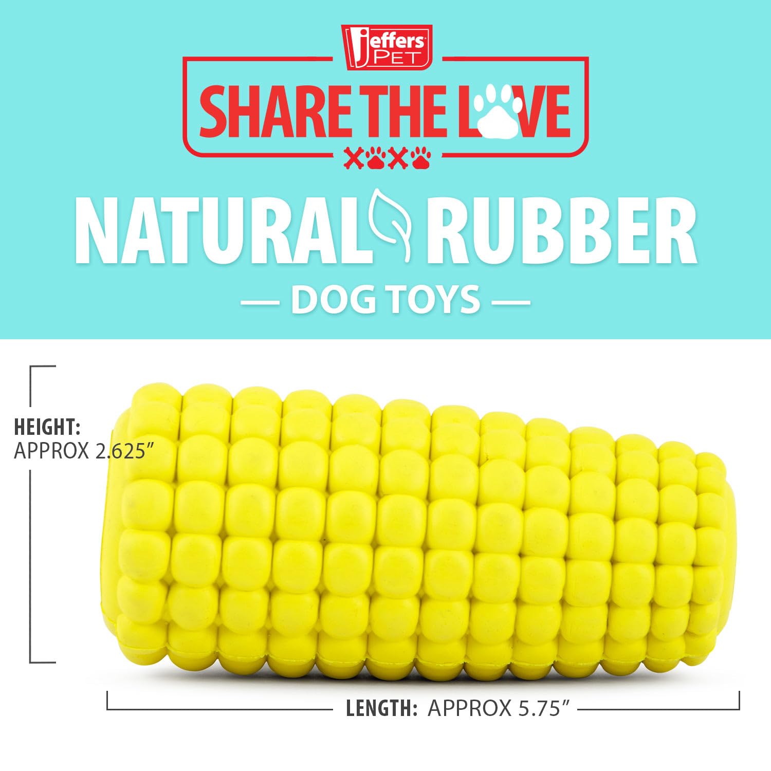Jeffers Pet Natural Rubber Dog Chew Toy - Yellow Corn, Medium - Treat Dispensing, Vanilla Scent, Durable, Non-Toxic, Dishwasher