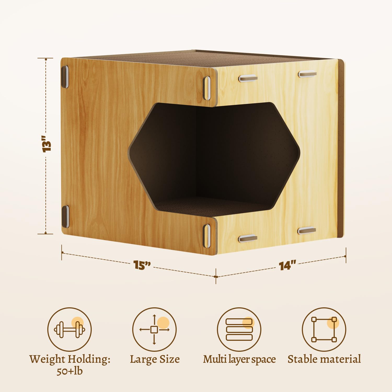 Adolug Wooden Cat House Corrugated Cat Scratch Board, Removable Scratching Pad With Buckle Design, Durable, Easy To Clean, No Od