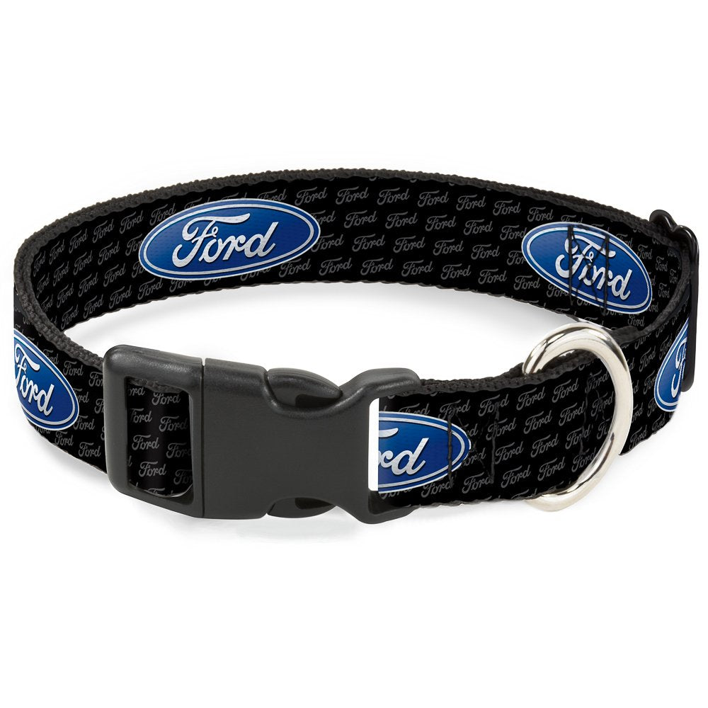 Buckle-Down 'Ford Oval Repeat W/Text' Plastic Clip Collar, 1/2' X 9-15'/Large