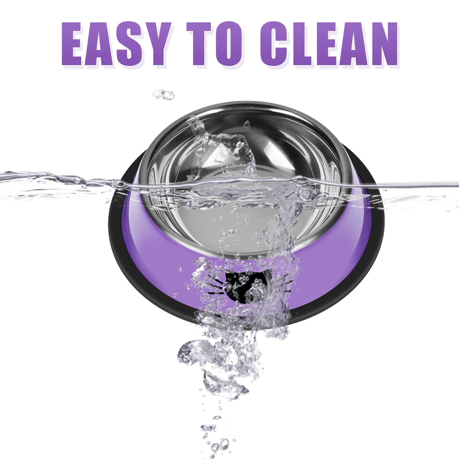 Serentive 2Pcs Cat Bowls Non-Slip Stainless Steel Small Cat Food Bowls Unbreakable Thicken Cat Feeder 7 Oz Cat Dishes Suitable f