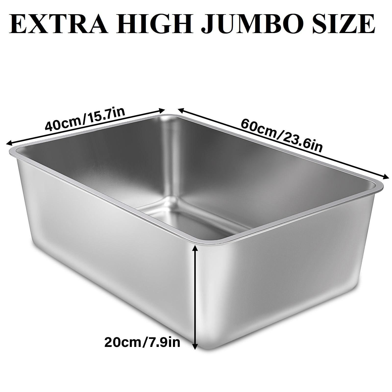 Nyutu Stainless Steel Litter Box, 23.6X15.8X8 Inch(Deep) Stainless Steel Cat Litterbox Xxl With High Sides, Non Stick No Smell E