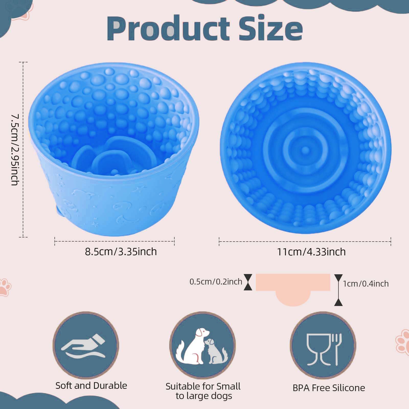 ZOURYNUA Dog Slow Feeder Lick Bowl, Non-Slip Licking Treat Dispenser, Slow Feeder Dog Bowls for Small Medium Large Breed Dogs, A