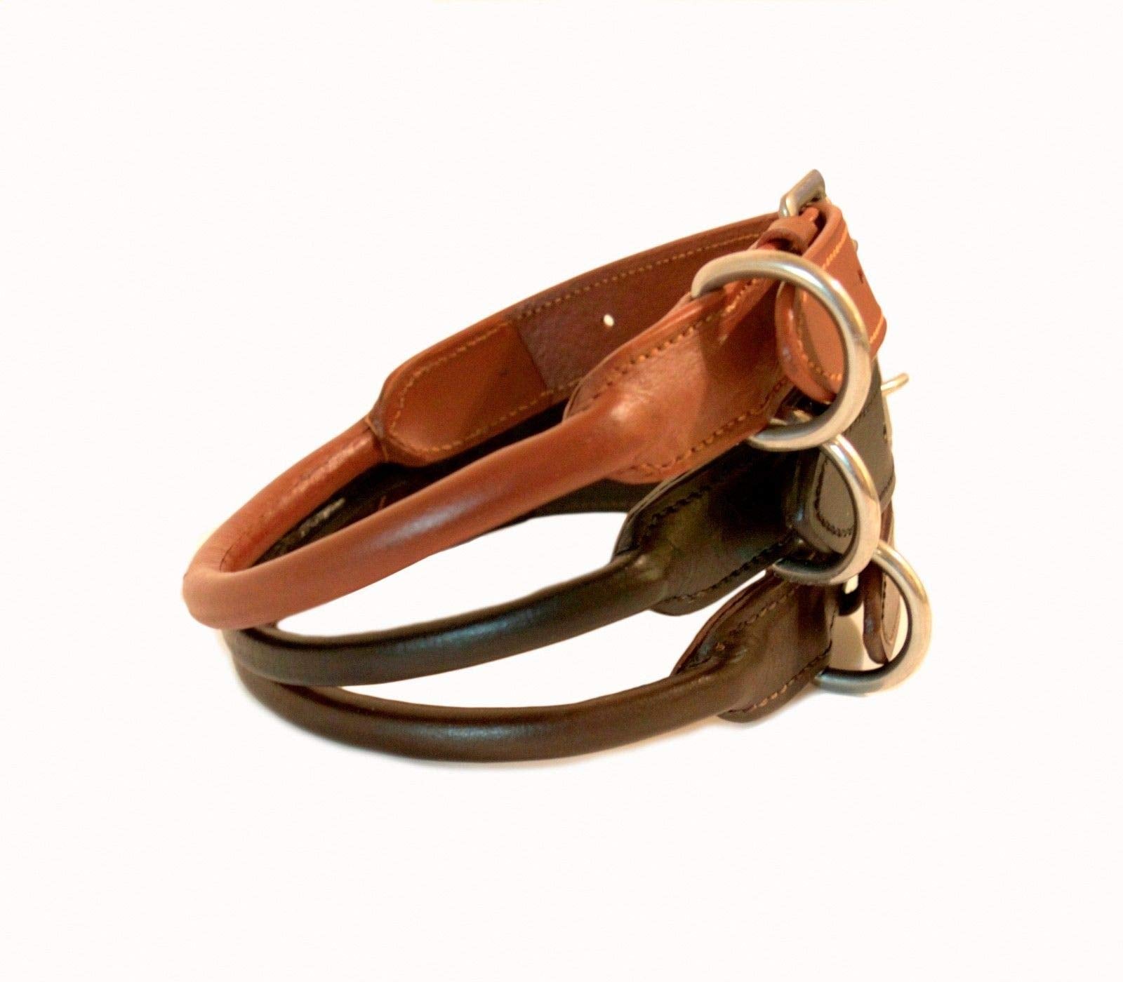 Sie Rolled Leather Dog Collars (10'', Black)